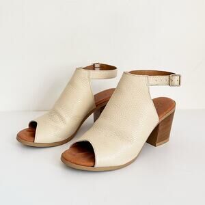 L'Artigiano Lucchese Leather Peep Toe Slingback Block Heel Shoes Size 8 Cream